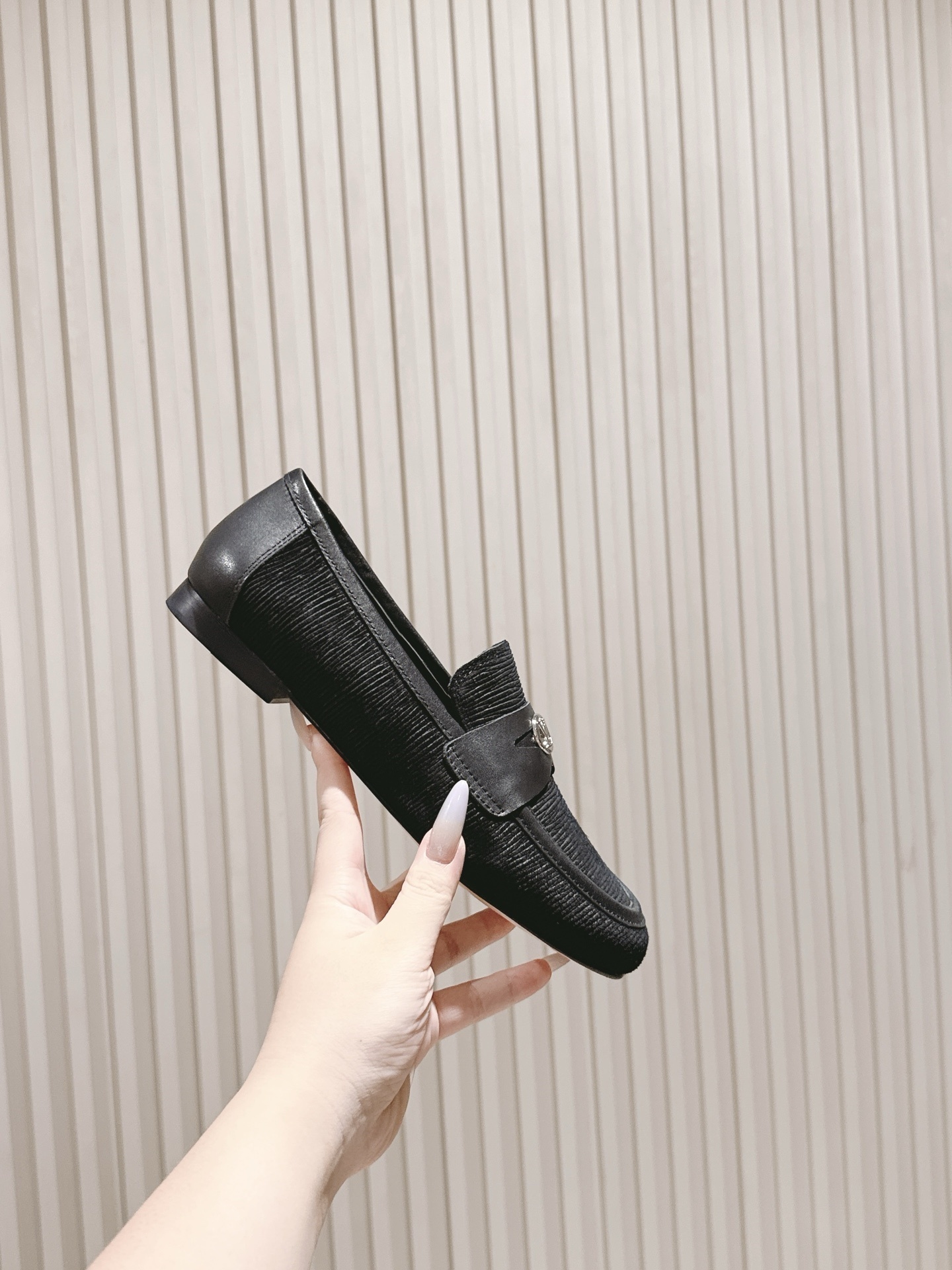 Louis Vuitton Men's Black Velvet and Leather Loafers with LV Logo