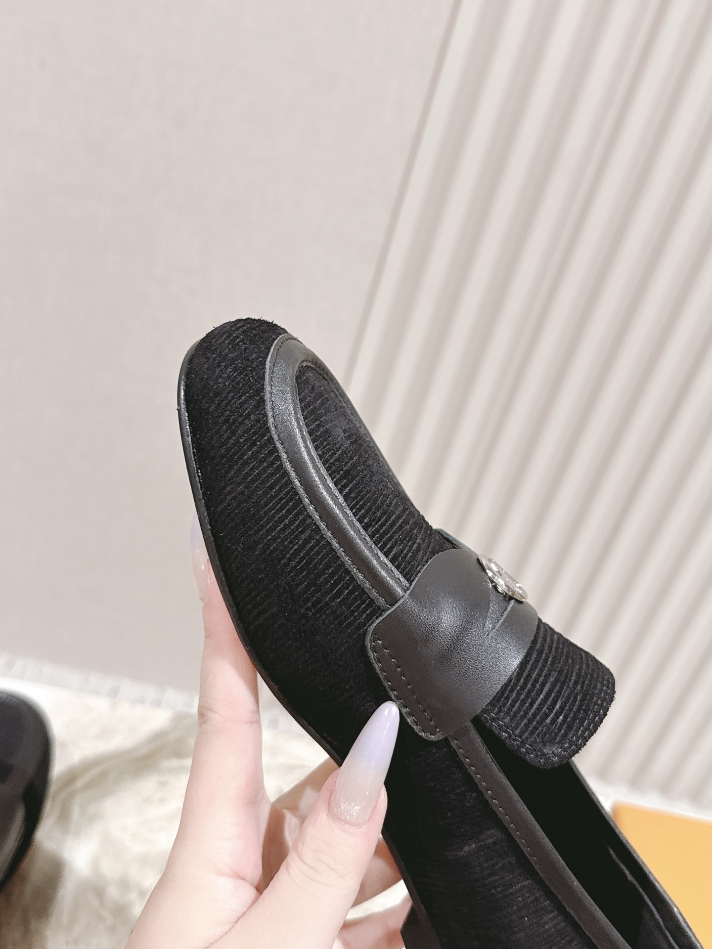 Louis Vuitton Men's Black Velvet and Leather Loafers with LV Logo