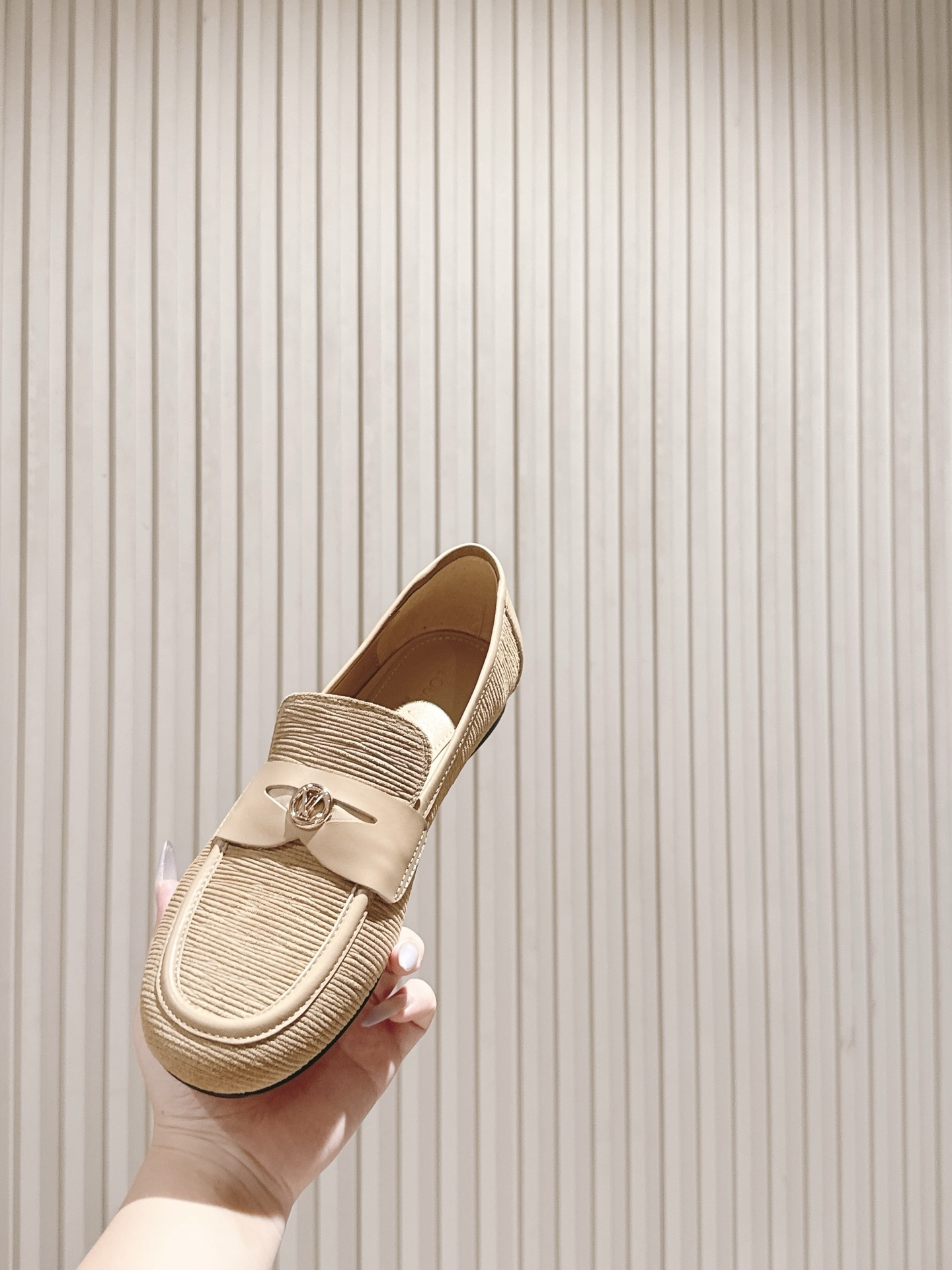 Louis Vuitton Women's Beige Textured Corduroy Loafers Luxury Flats