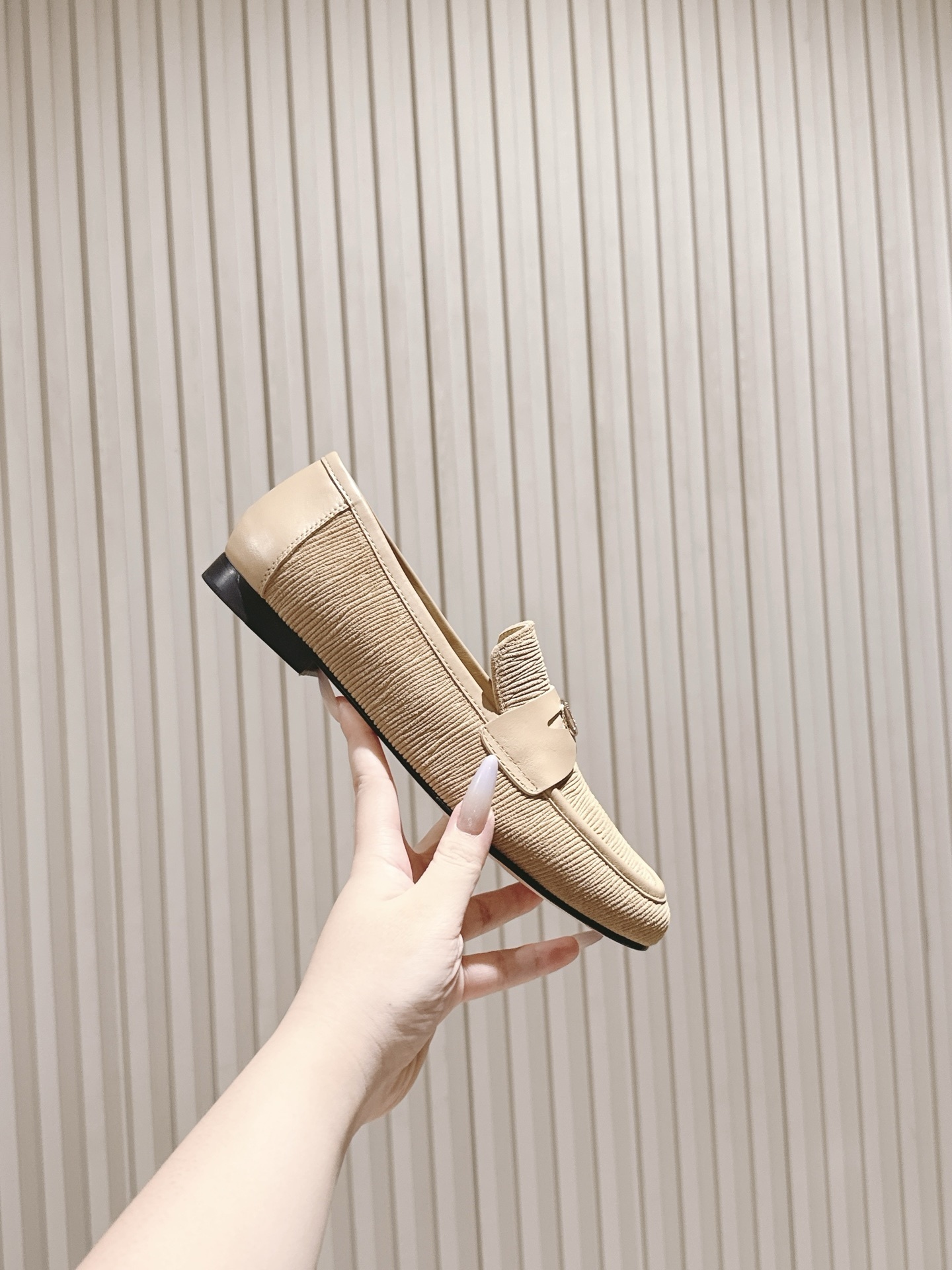 Louis Vuitton Women's Beige Textured Corduroy Loafers Luxury Flats