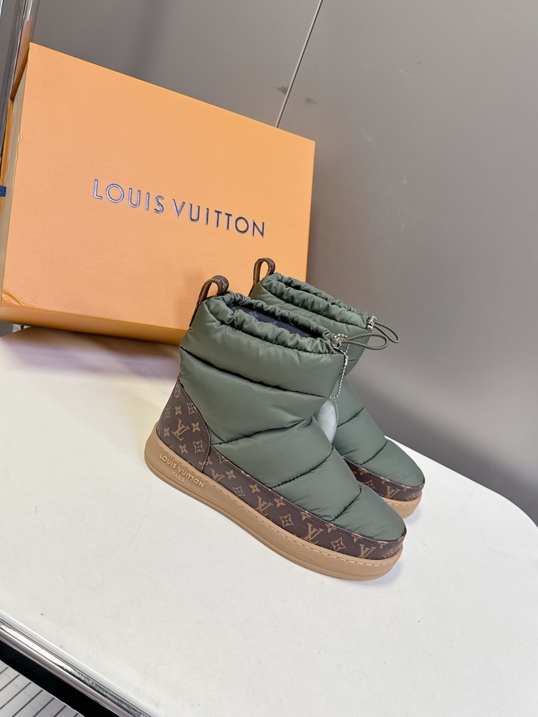 Louis Vuitton Pillow Comfort Ankle Boots in Khaki Olive Green