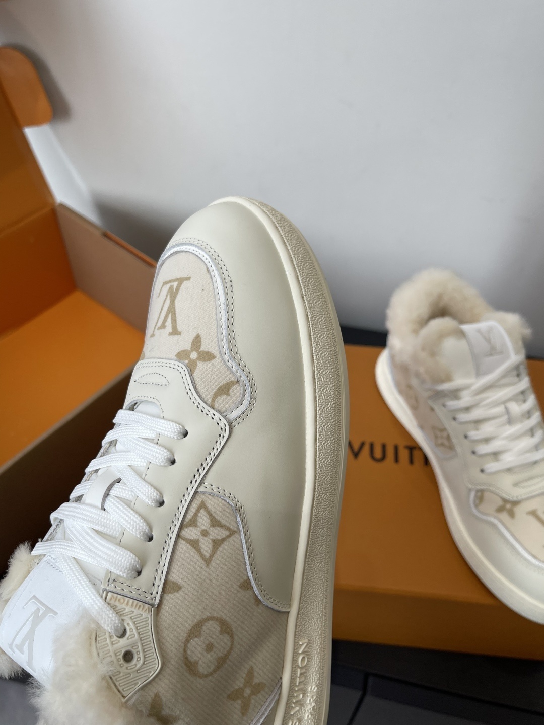 Louis Vuitton Women's Shearling-Lined Monogram Sneakers - Beige