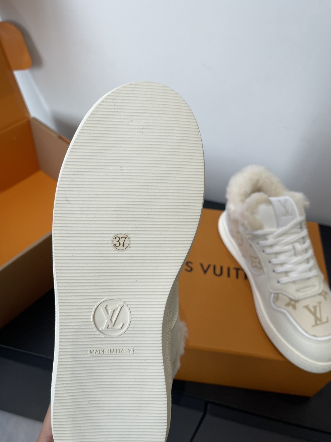 Louis Vuitton Women's Shearling-Lined Monogram Sneakers - Beige