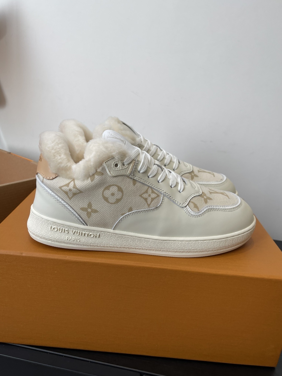 Louis Vuitton Women's Shearling-Lined Monogram Sneakers - Beige