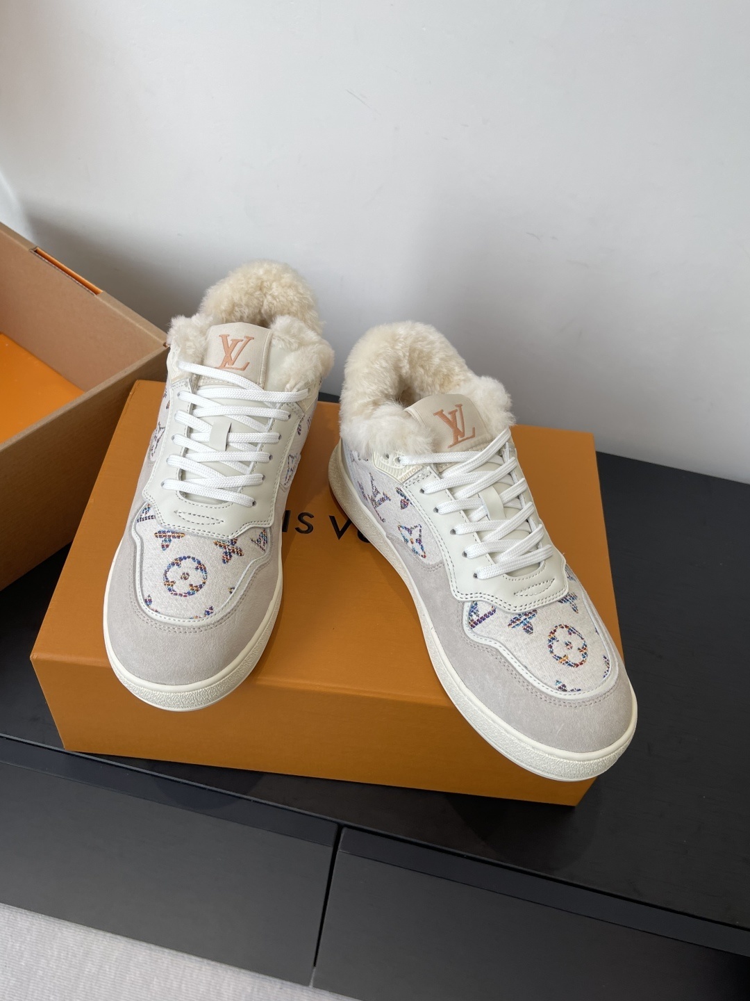 Louis Vuitton Shearling Lined Monogram Sneakers Luxury Winter Shoes