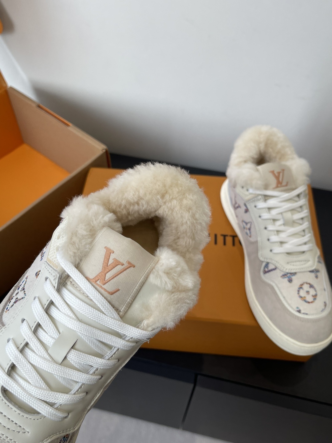 Louis Vuitton Shearling Lined Monogram Sneakers Luxury Winter Shoes