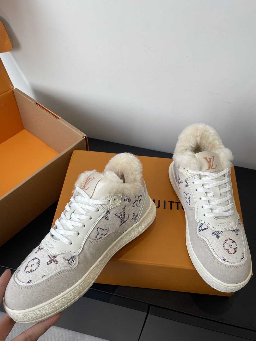 Louis Vuitton Shearling Lined Monogram Sneakers Luxury Winter Shoes