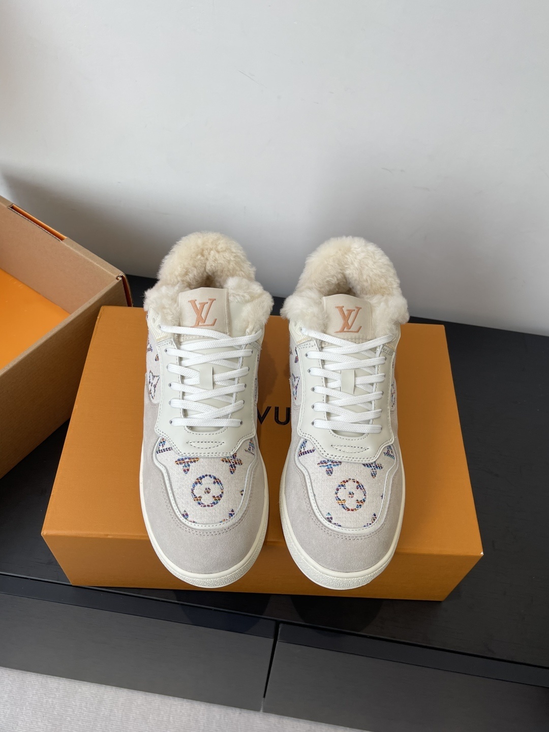 Louis Vuitton Shearling Lined Monogram Sneakers Luxury Winter Shoes