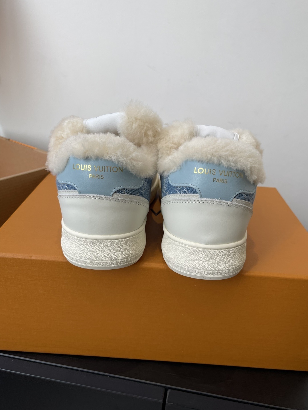 Louis Vuitton Monogram Denim Shearling Winter Trainer Sneakers