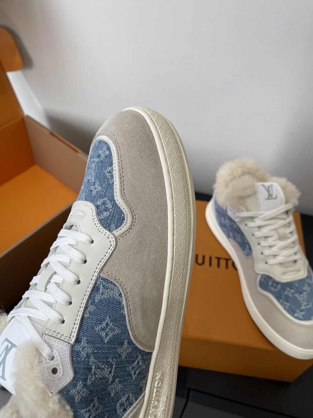 Louis Vuitton Monogram Denim Shearling Winter Trainer Sneakers