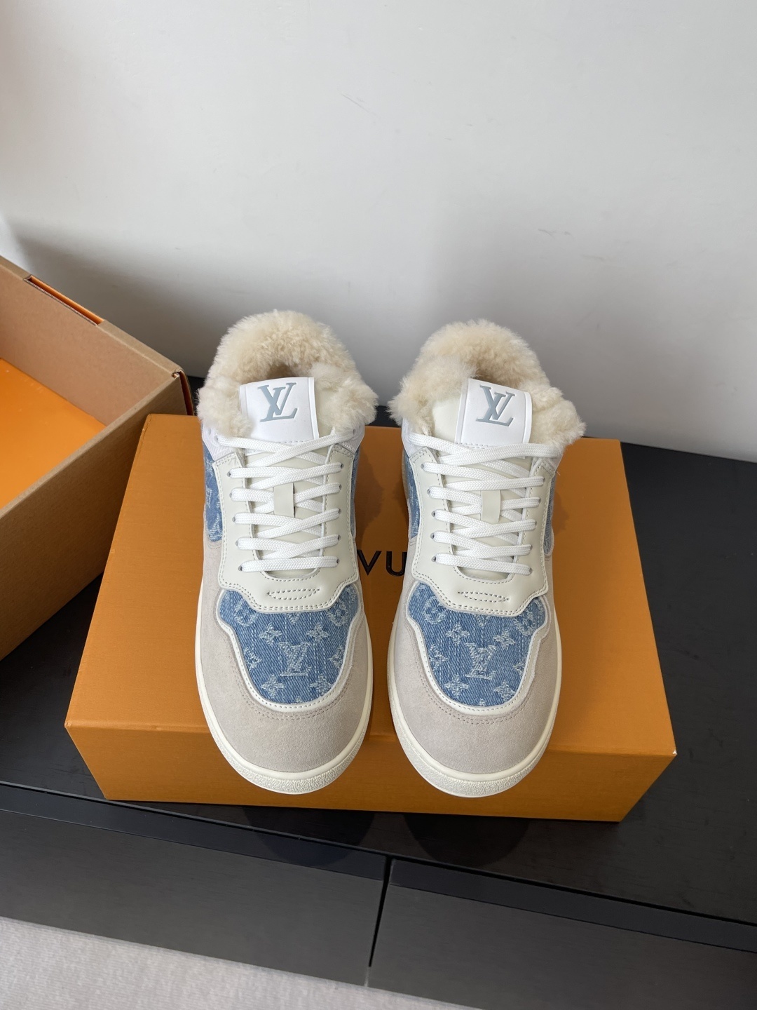 Louis Vuitton Monogram Denim Shearling Winter Trainer Sneakers