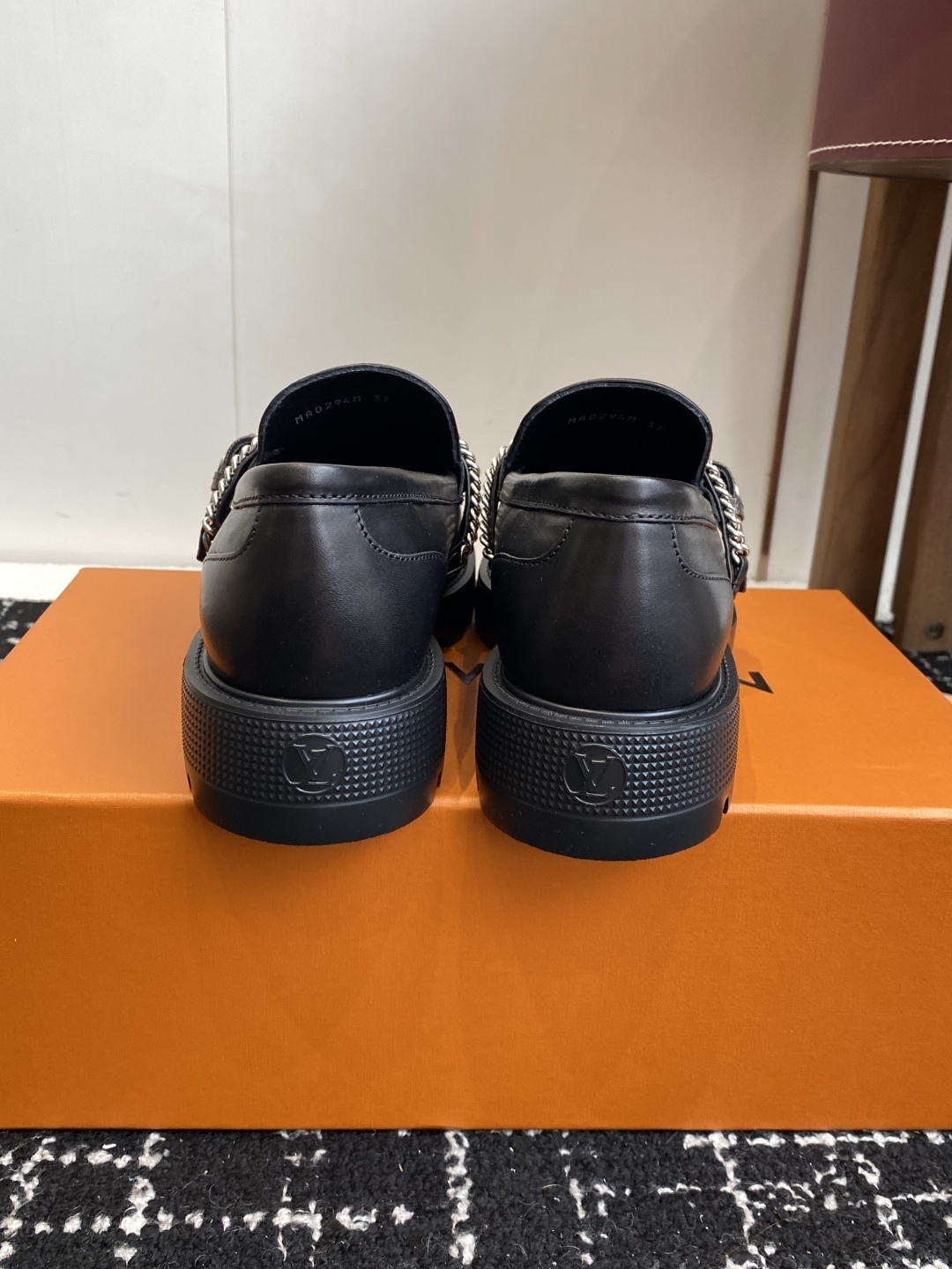 Louis Vuitton Academy Loafers - Black Leather with Monogram Strap