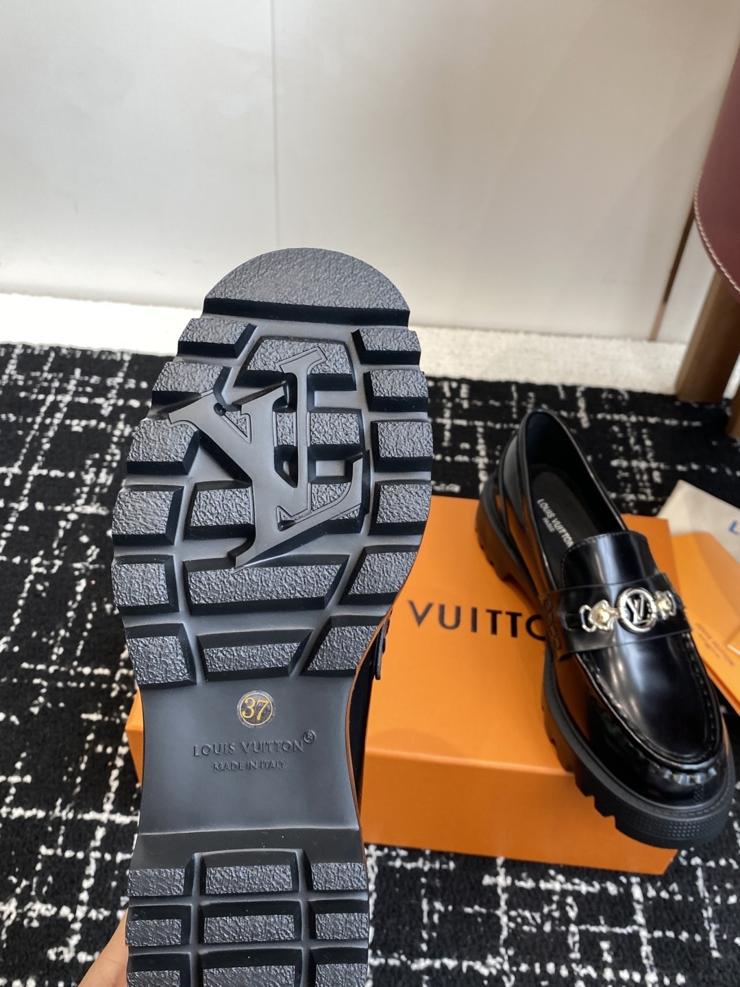 Louis Vuitton Women's Academy Loafers - Black Leather LV Logo