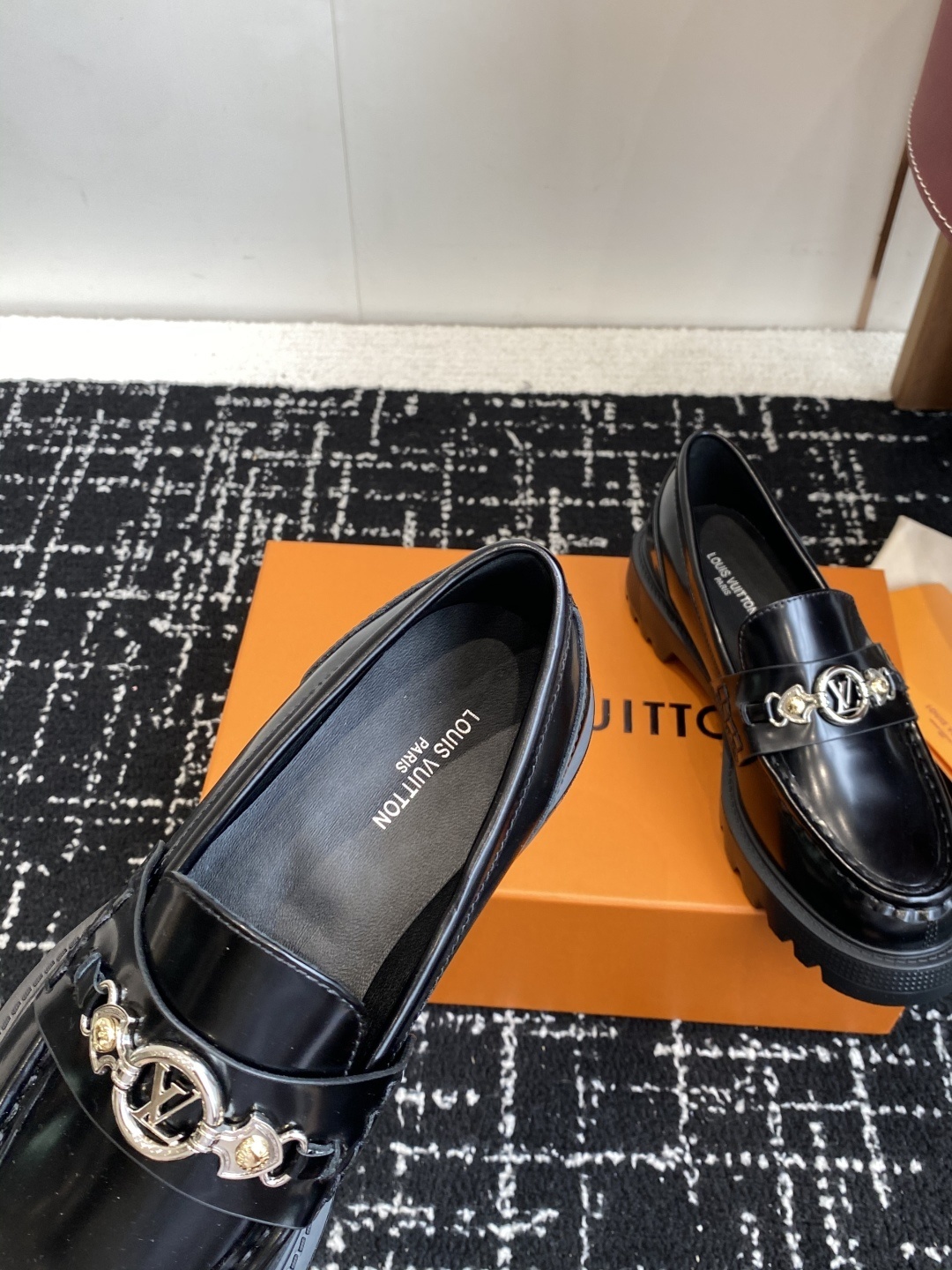 Louis Vuitton Women's Academy Loafers - Black Leather LV Logo