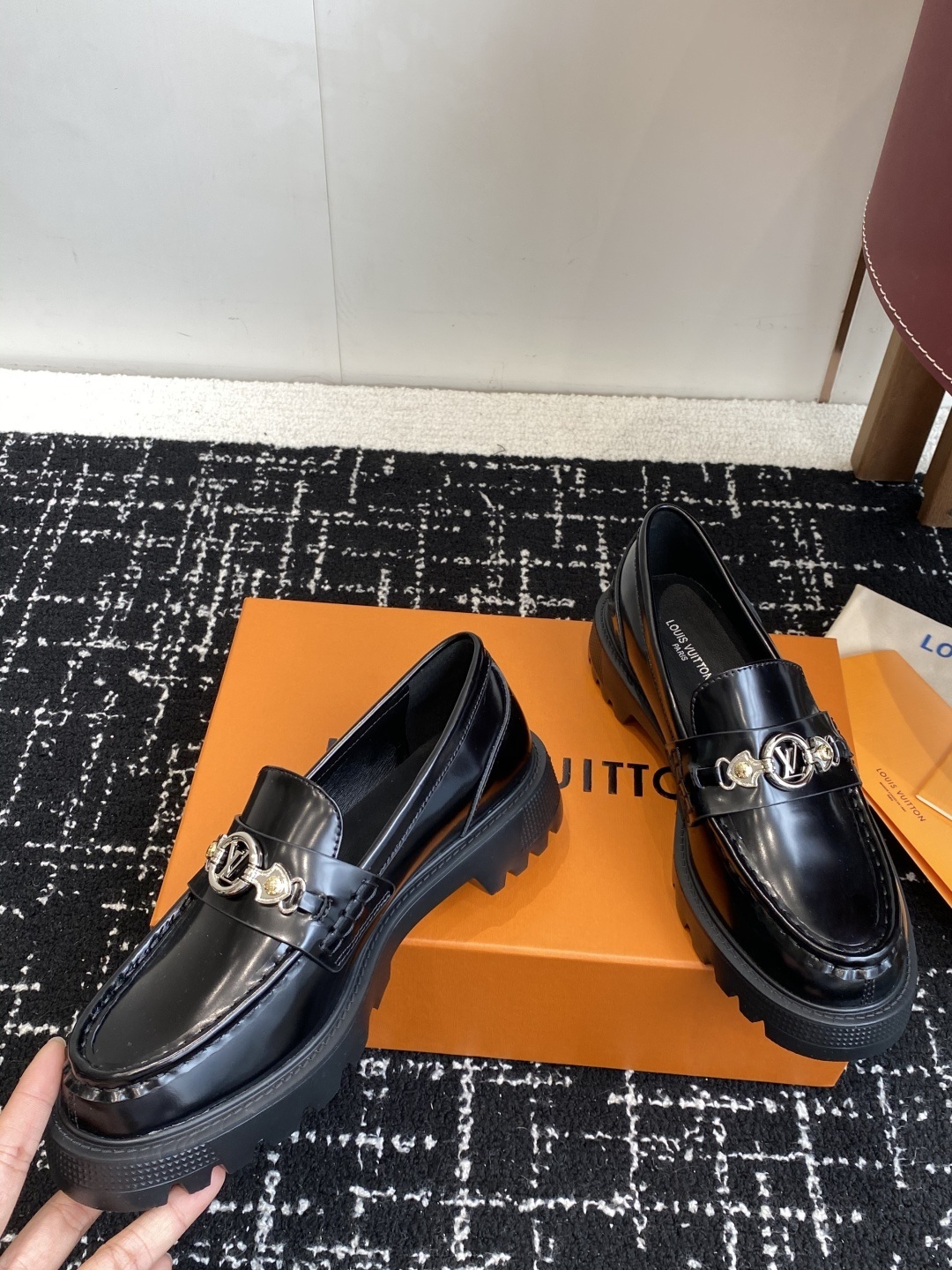 Louis Vuitton Women's Academy Loafers - Black Leather LV Logo