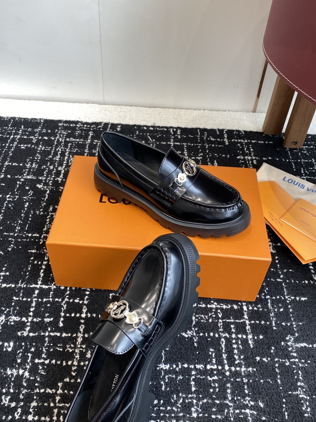 Louis Vuitton Women's Academy Loafers - Black Leather LV Logo
