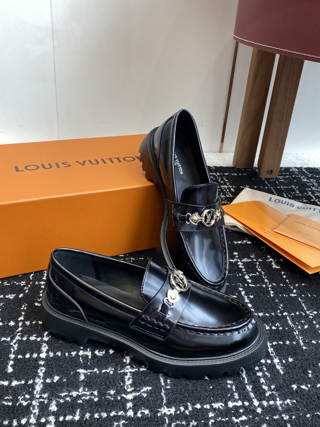 Louis Vuitton Women's Academy Loafers - Black Leather LV Logo