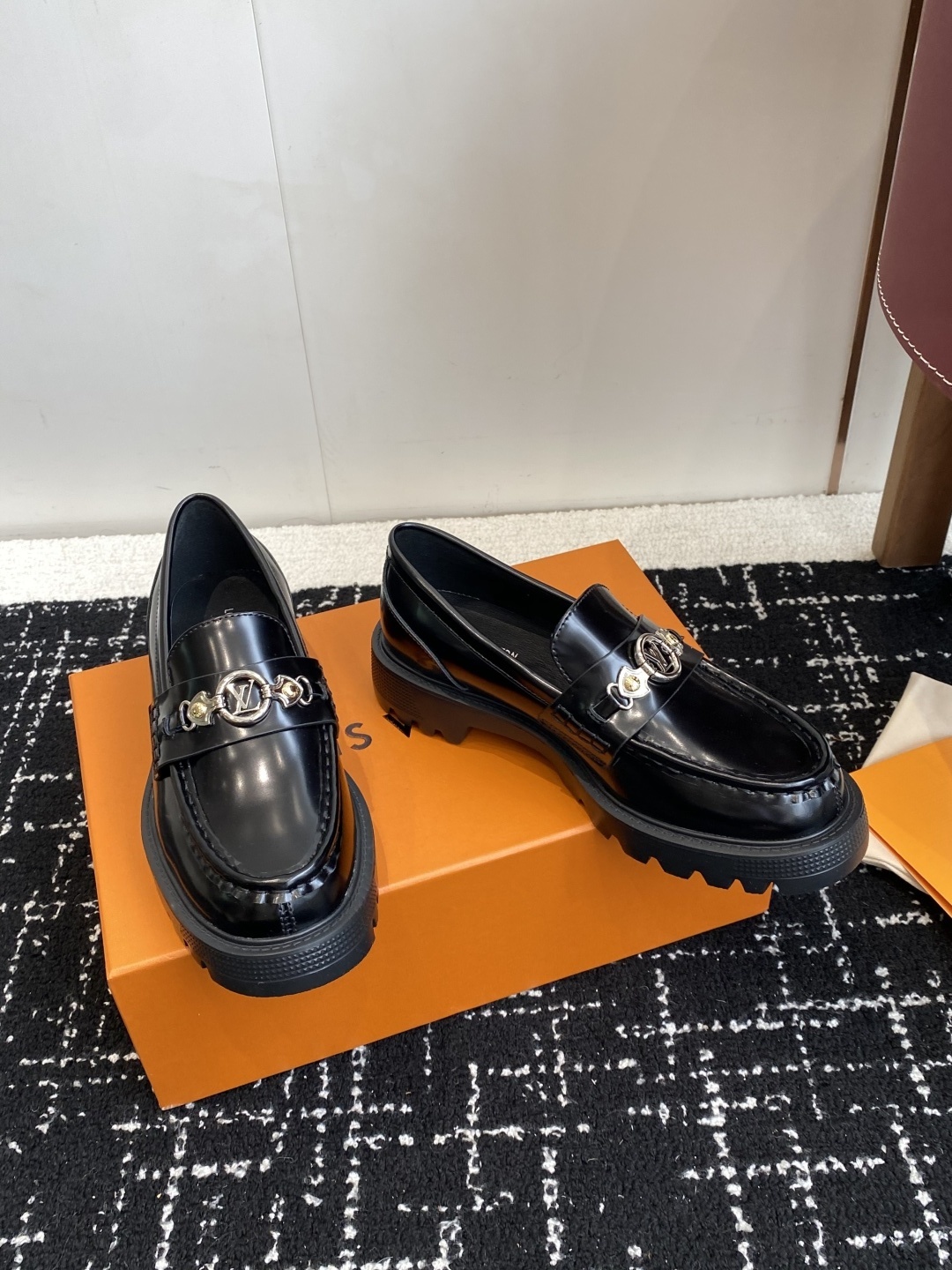 Louis Vuitton Women's Academy Loafers - Black Leather LV Logo