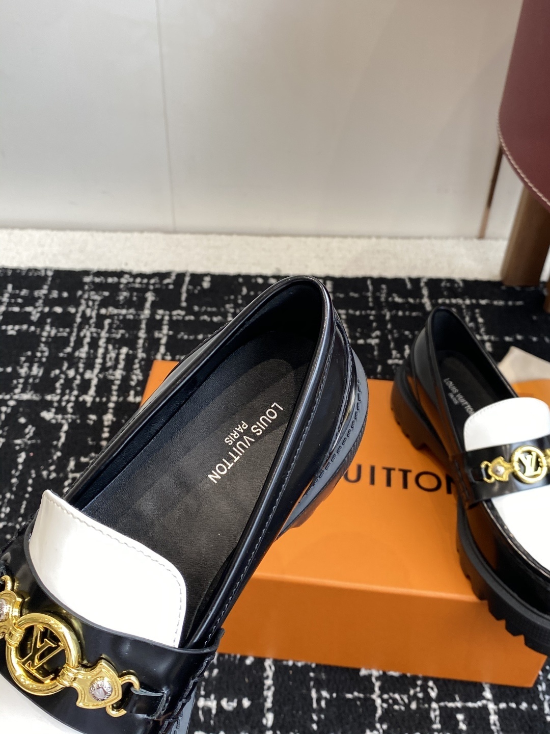 Louis Vuitton Academy Loafers Two-Tone Black White Leather Shoes