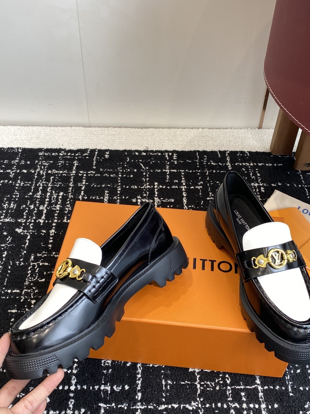 Louis Vuitton Academy Loafers Two-Tone Black White Leather Shoes