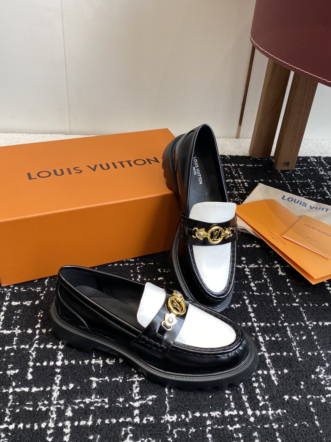 Louis Vuitton Academy Loafers Two-Tone Black White Leather Shoes