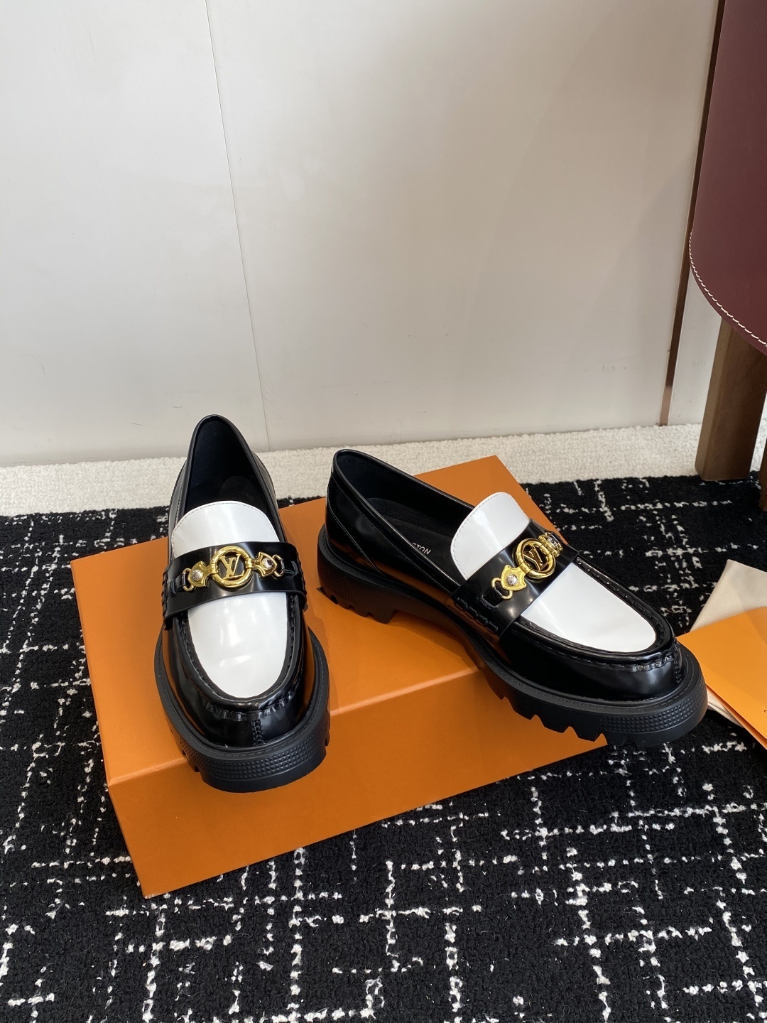 Louis Vuitton Academy Loafers Two-Tone Black White Leather Shoes