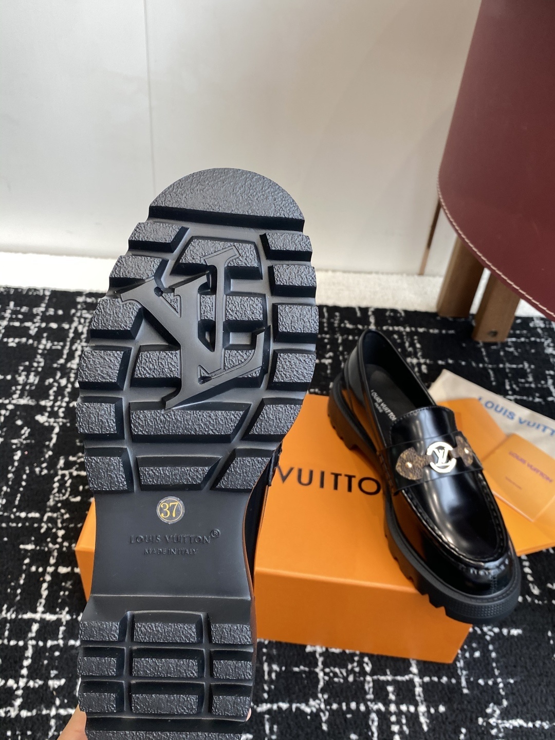 Louis Vuitton Academy Loafers in Black Leather with Monogram Strap
