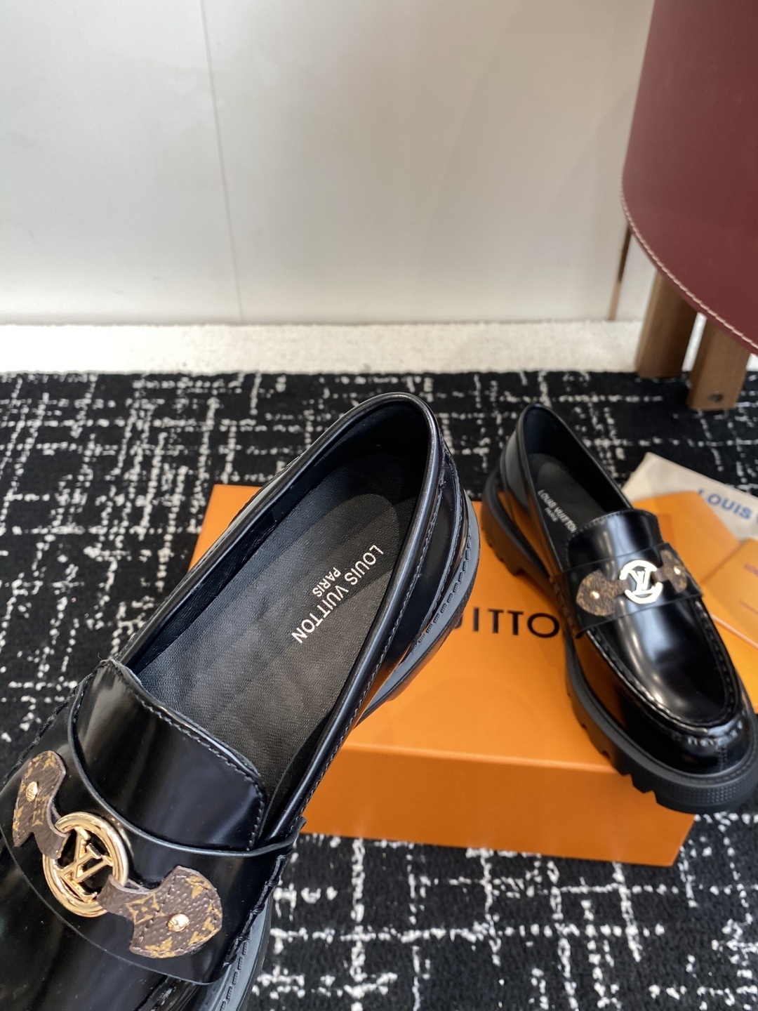 Louis Vuitton Academy Loafers in Black Leather with Monogram Strap