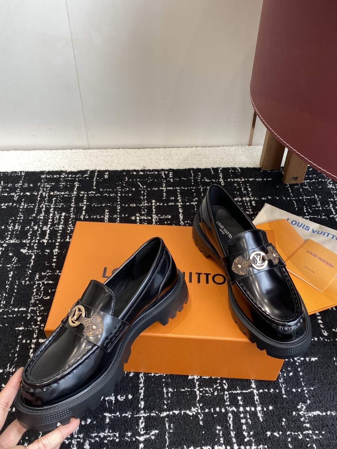 Louis Vuitton Academy Loafers in Black Leather with Monogram Strap