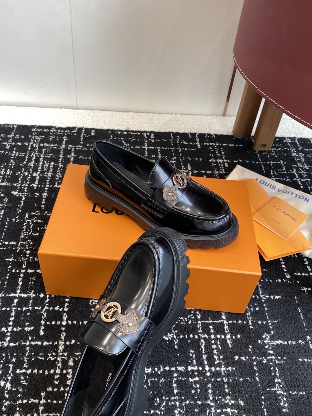 Louis Vuitton Academy Loafers in Black Leather with Monogram Strap