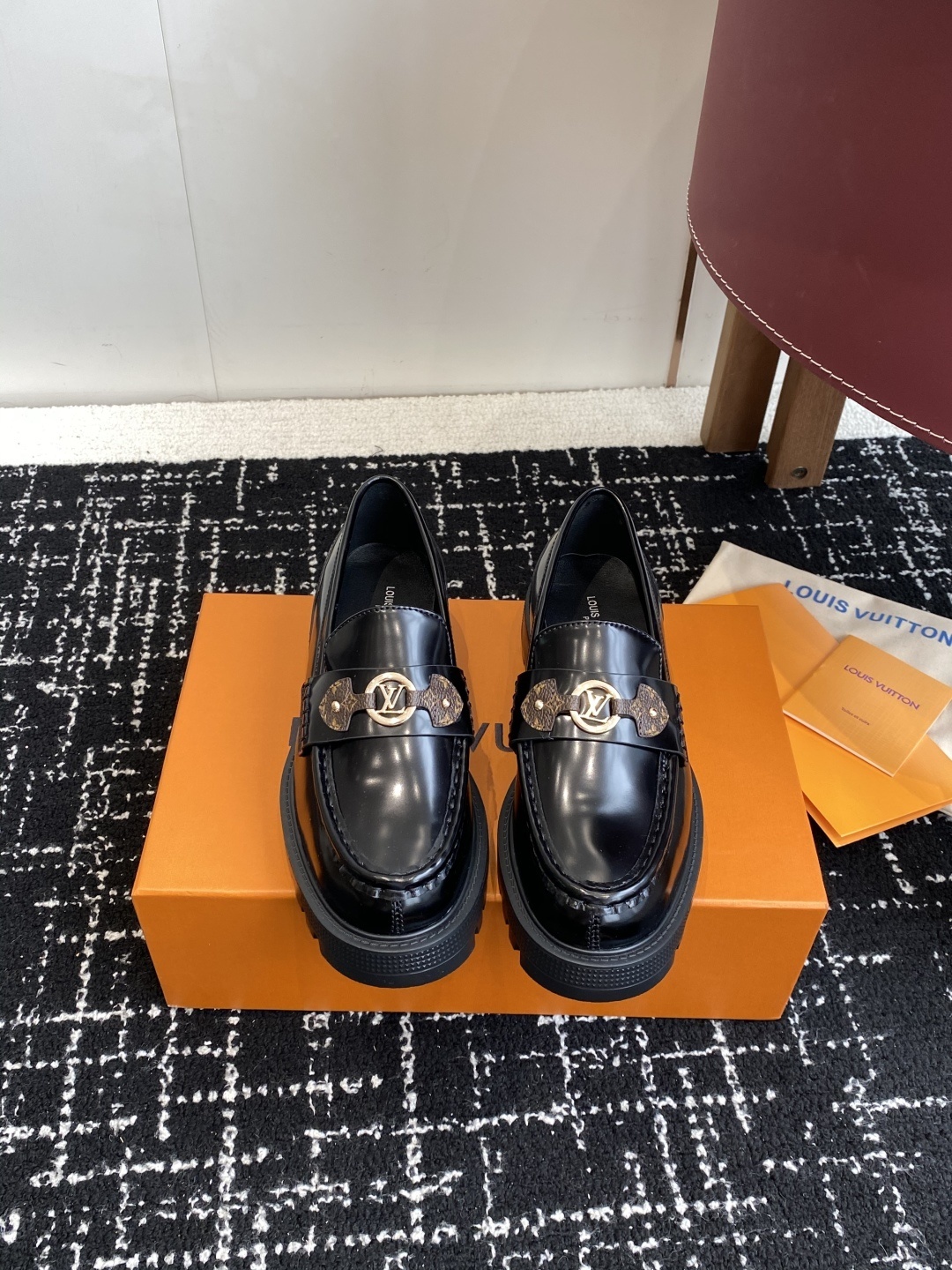 Louis Vuitton Academy Loafers in Black Leather with Monogram Strap