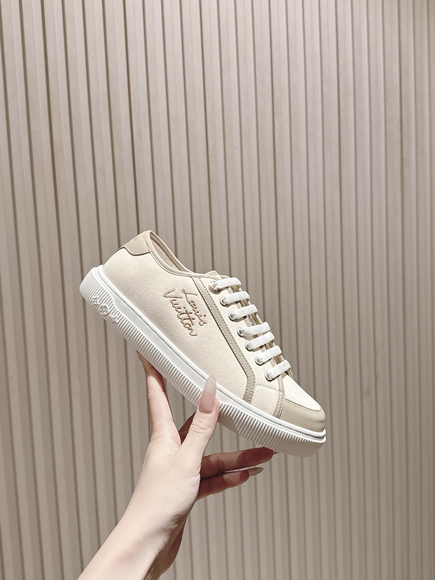 Louis Vuitton Women's Beige Canvas and Leather Sneakers