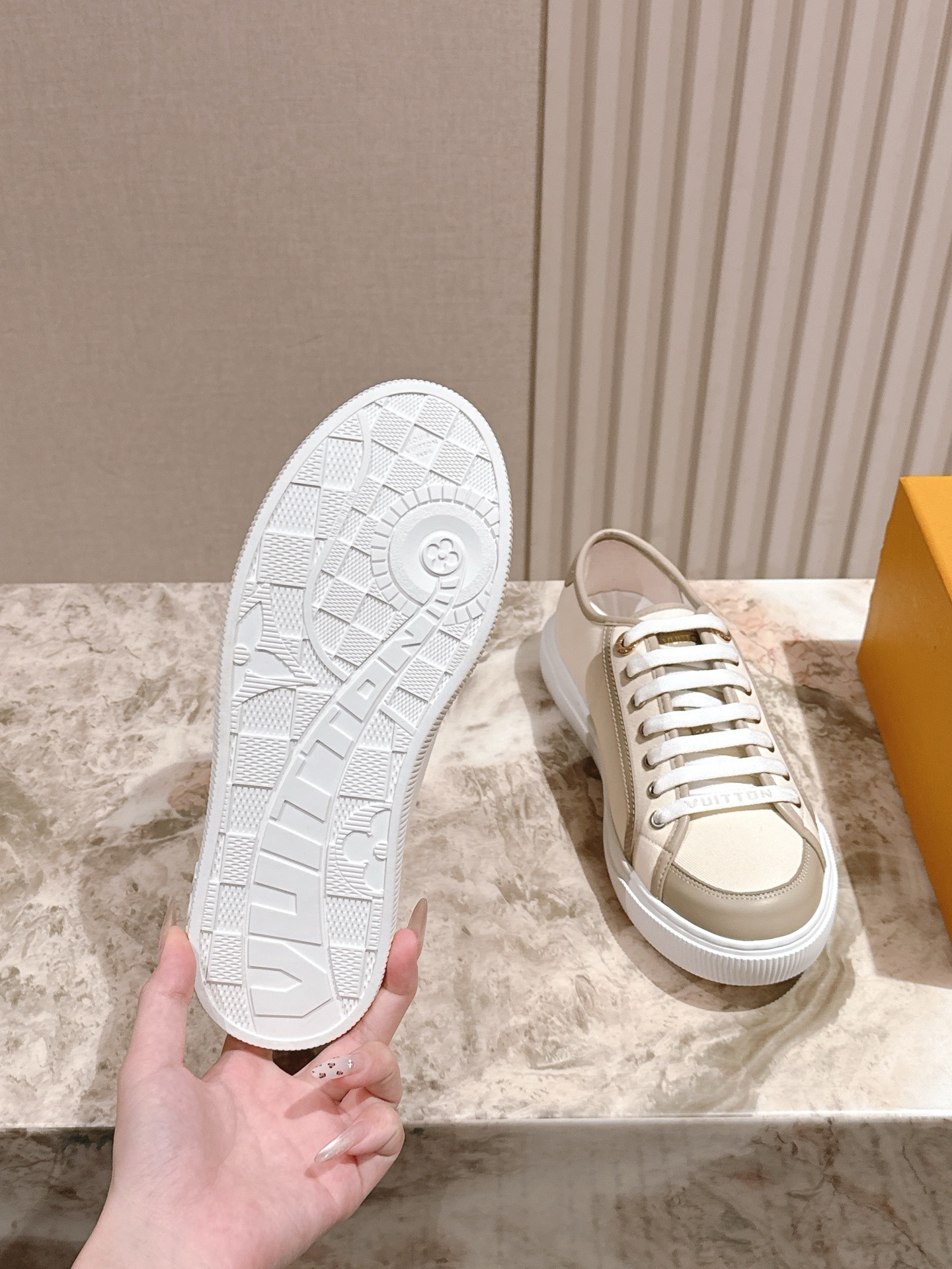 Louis Vuitton Women's Beige Canvas and Leather Sneakers