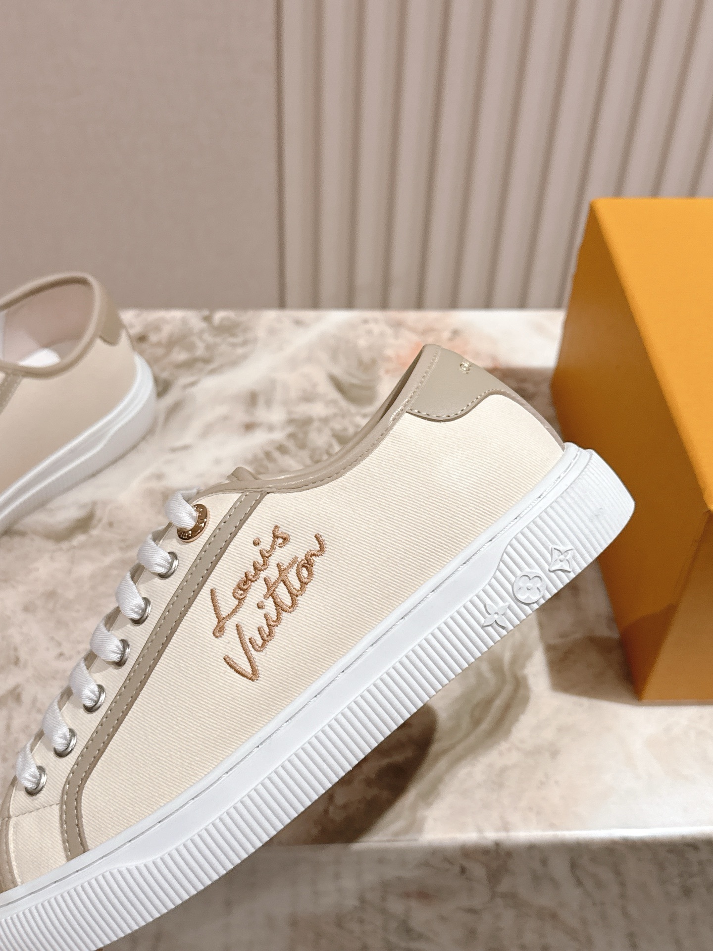 Louis Vuitton Women's Beige Canvas and Leather Sneakers