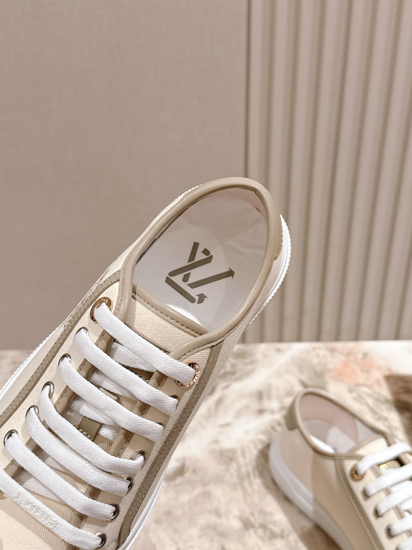 Louis Vuitton Women's Beige Canvas and Leather Sneakers