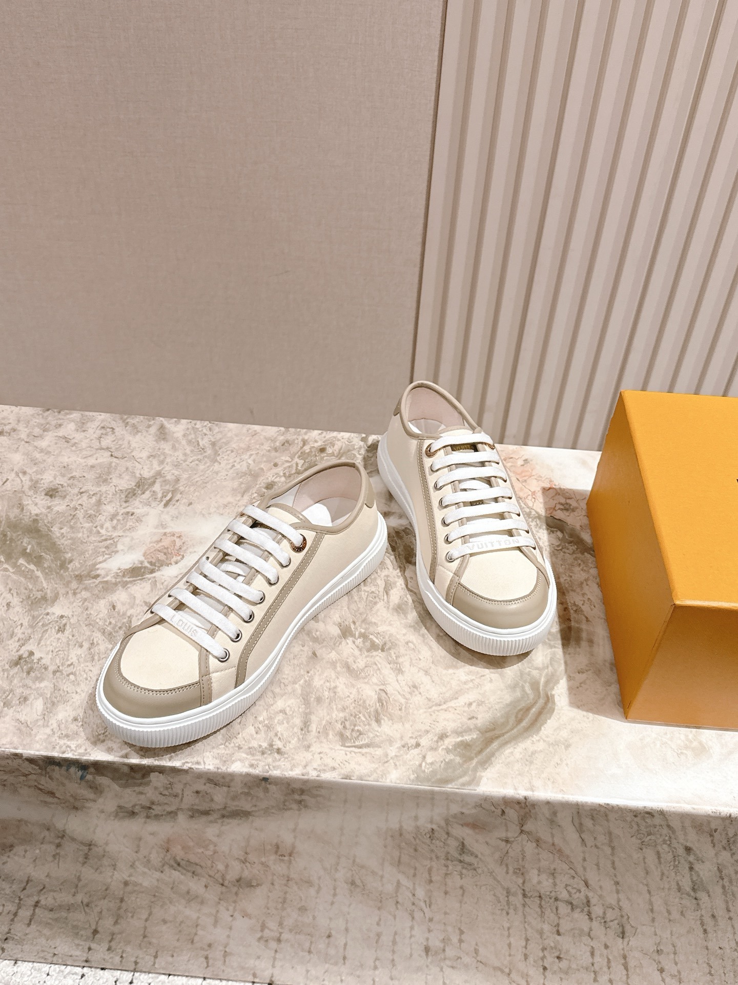 Louis Vuitton Women's Beige Canvas and Leather Sneakers