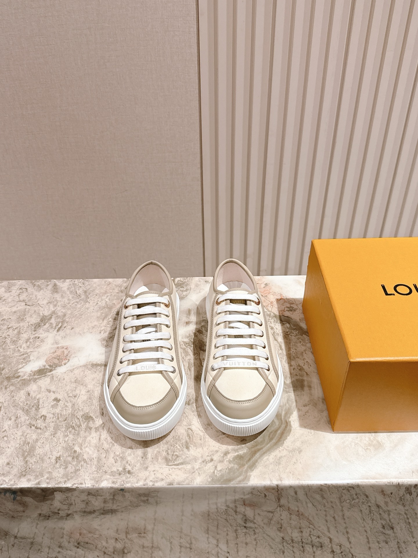 Louis Vuitton Women’s Beige Canvas and Leather Sneakers