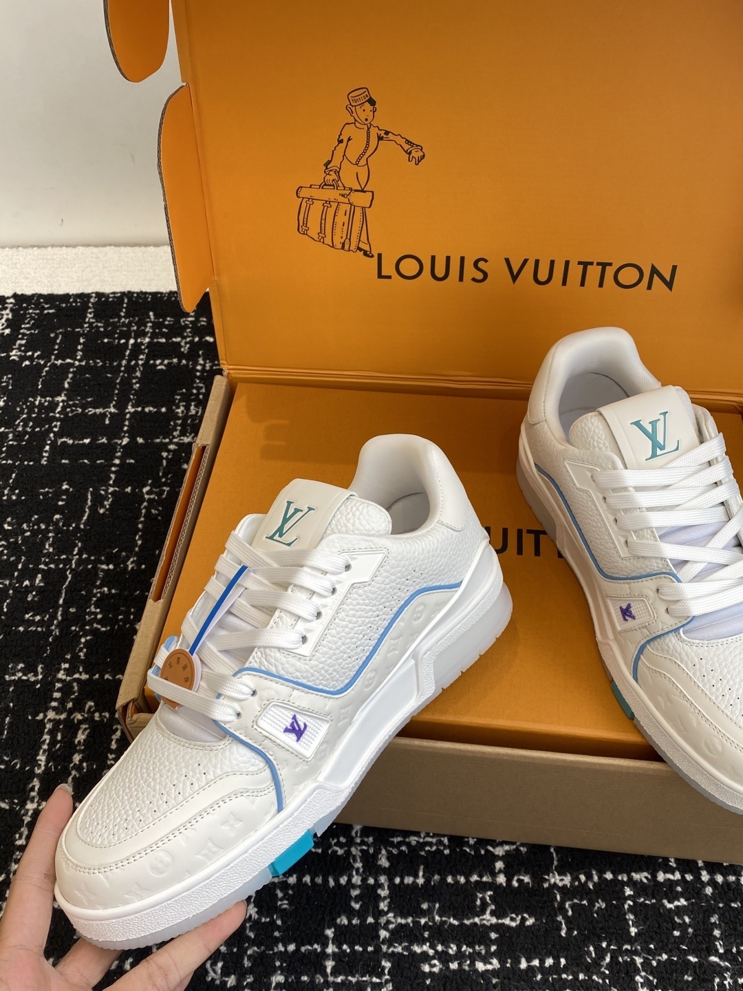 Louis Vuitton LV Trainer White Pebbled Leather Luxury Sneakers