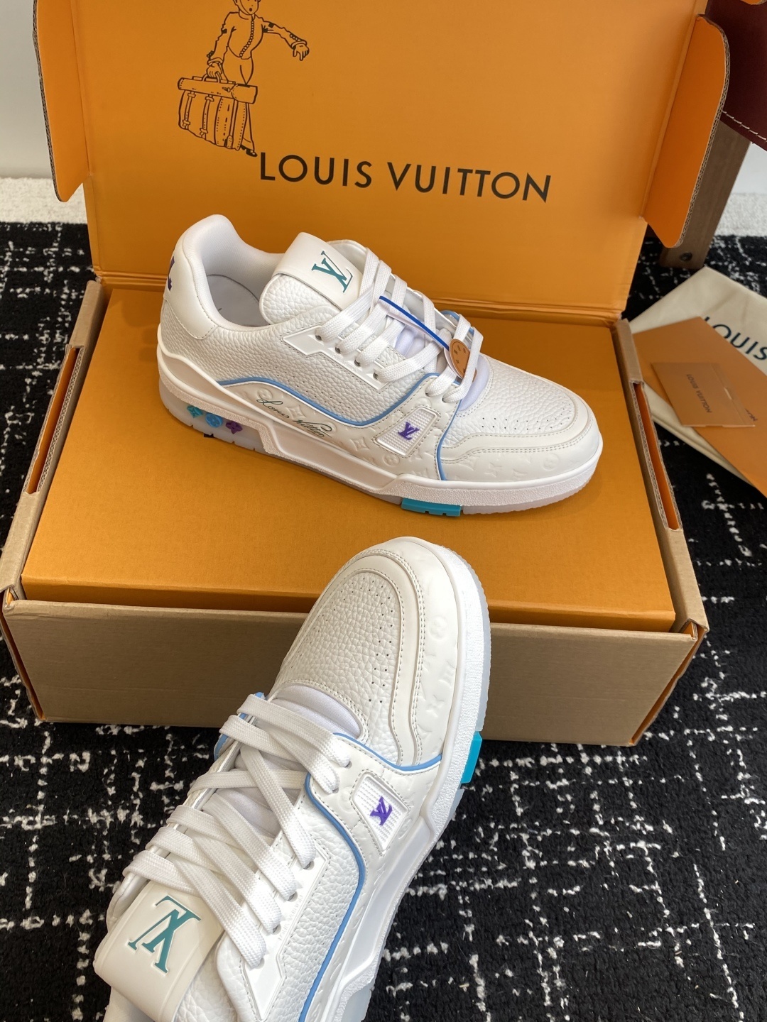 Louis Vuitton LV Trainer White Pebbled Leather Luxury Sneakers