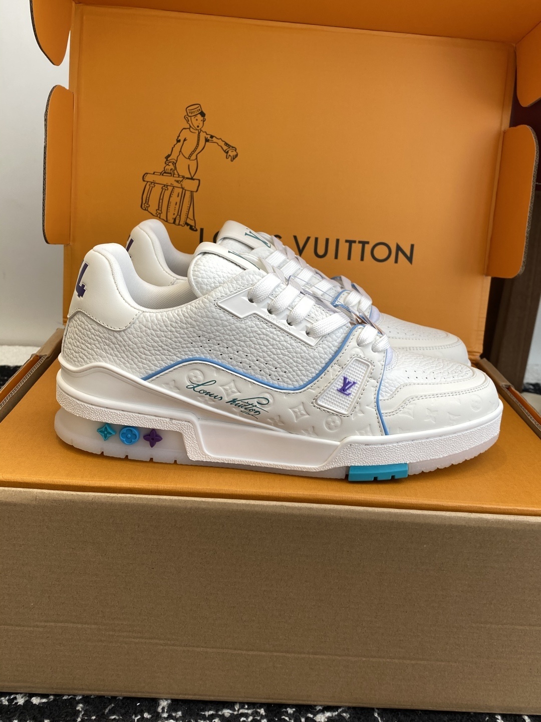 Louis Vuitton LV Trainer White Pebbled Leather Luxury Sneakers