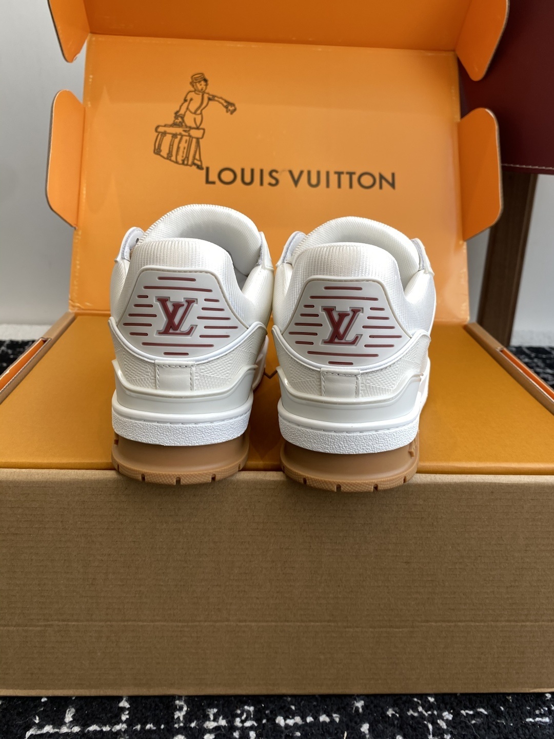 Louis Vuitton Trainer White & Beige Sneakers - Authentic Luxury