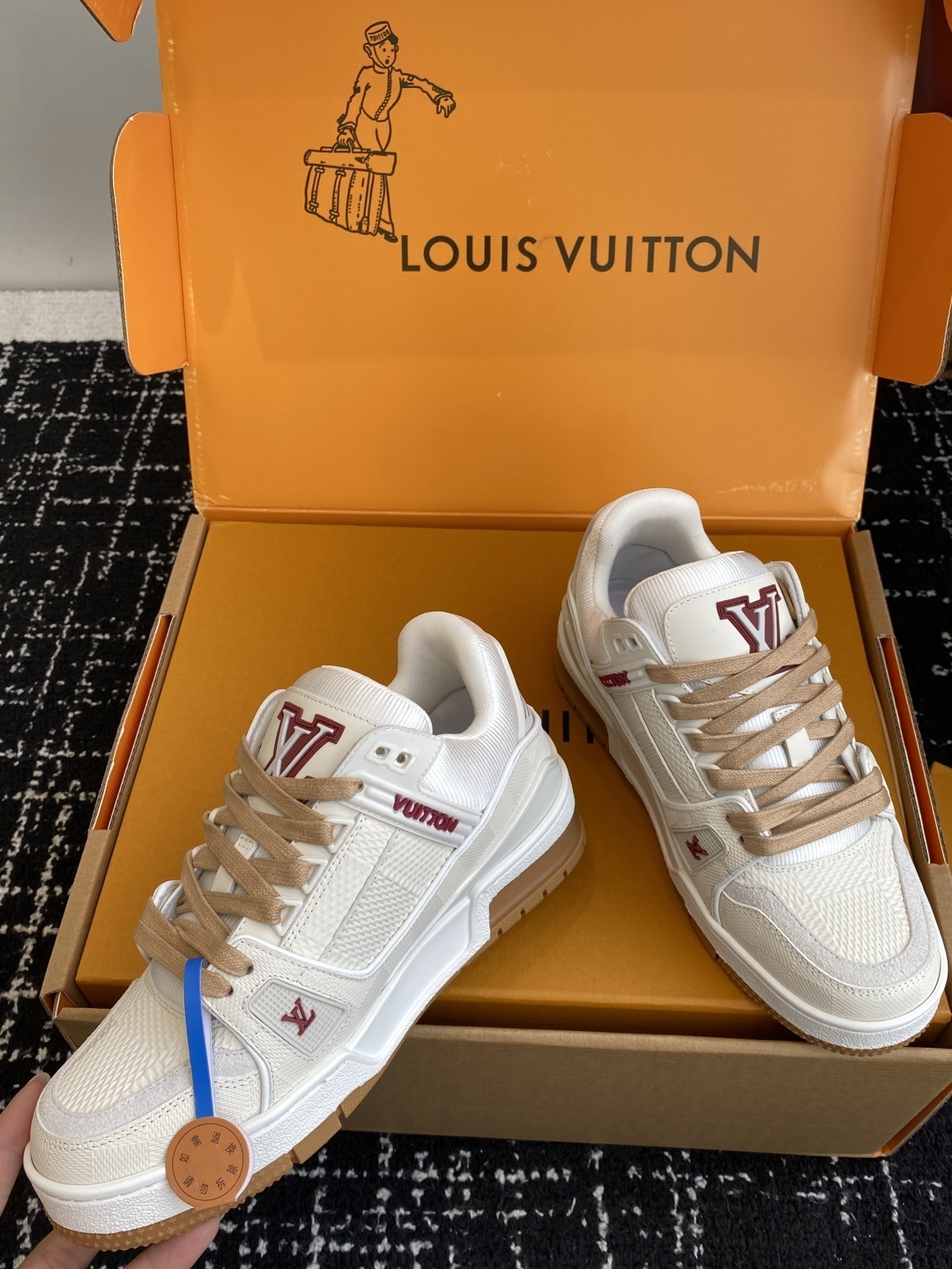 Louis Vuitton Trainer White & Beige Sneakers - Authentic Luxury