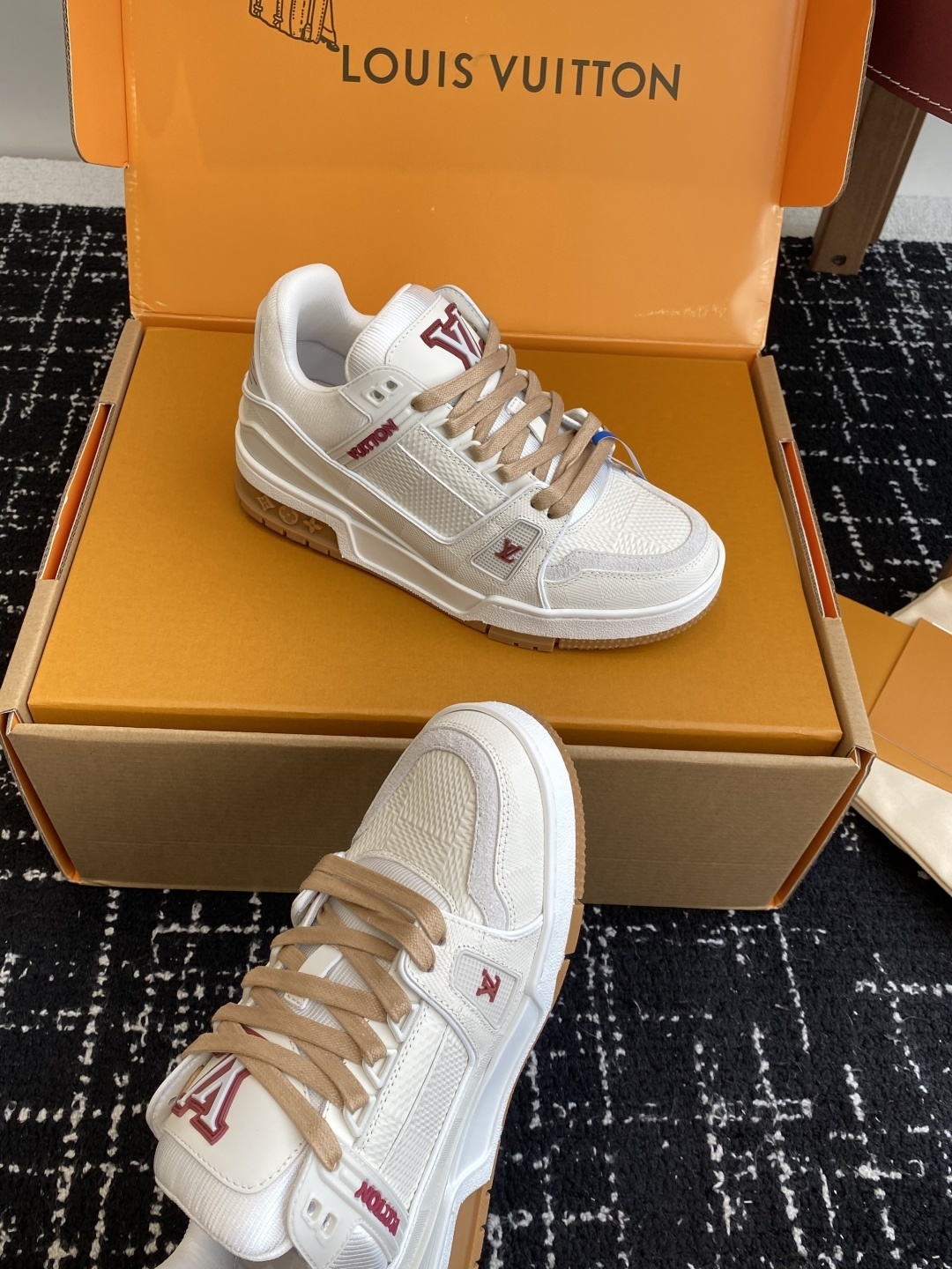 Louis Vuitton Trainer White & Beige Sneakers - Authentic Luxury