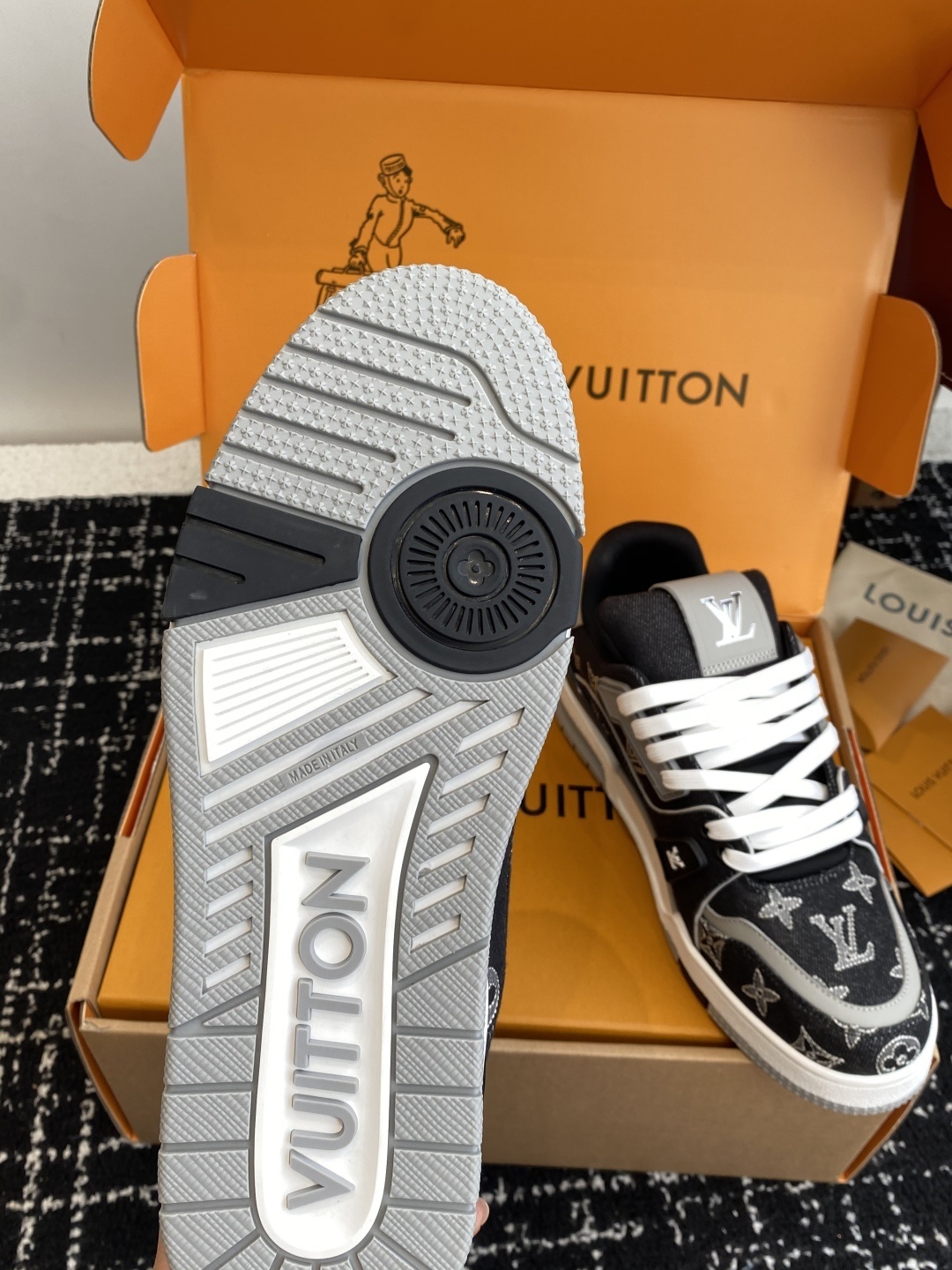 Louis Vuitton Men's Black Monogram Denim Trainer Sneakers