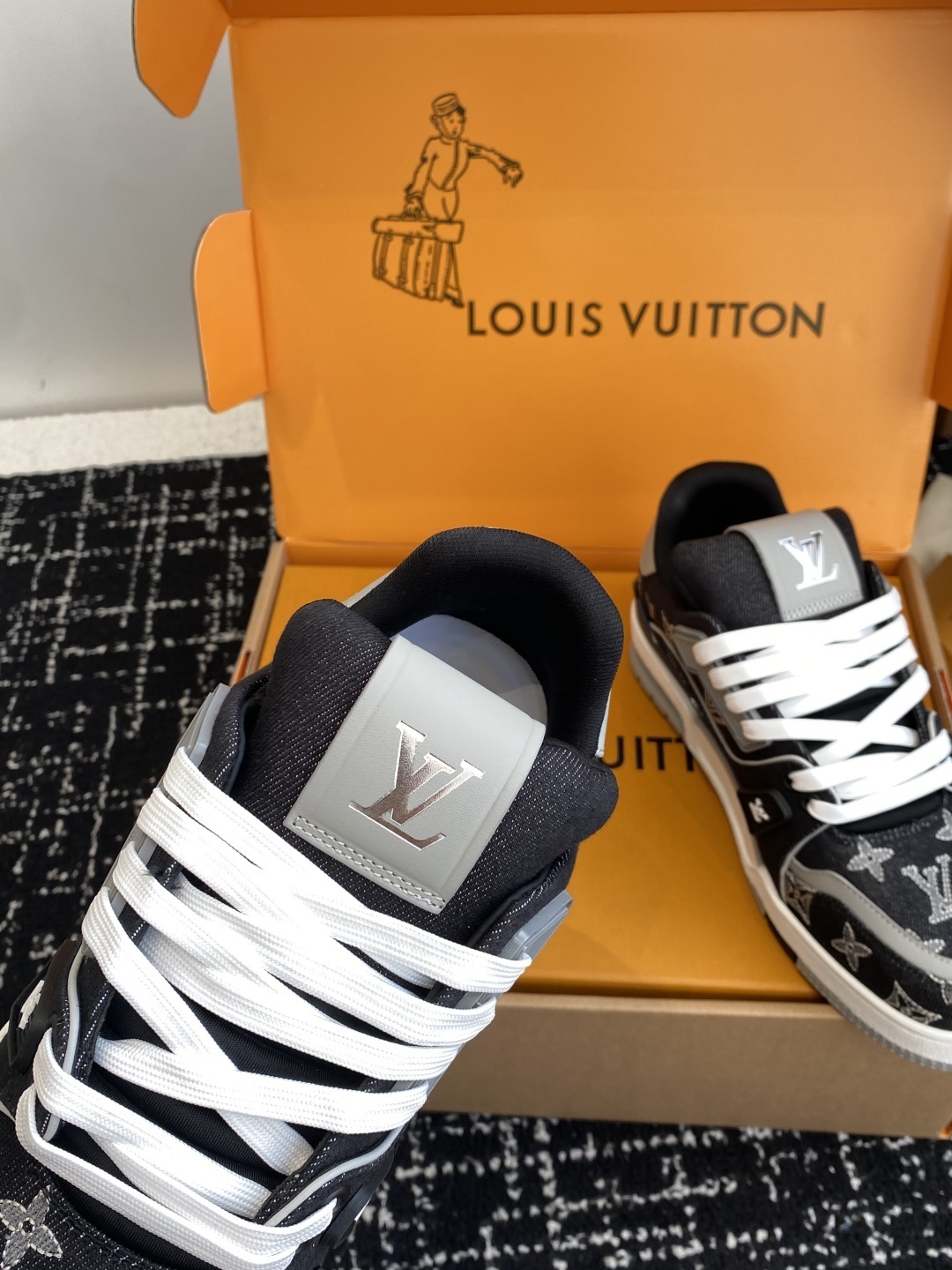Louis Vuitton Men's Black Monogram Denim Trainer Sneakers