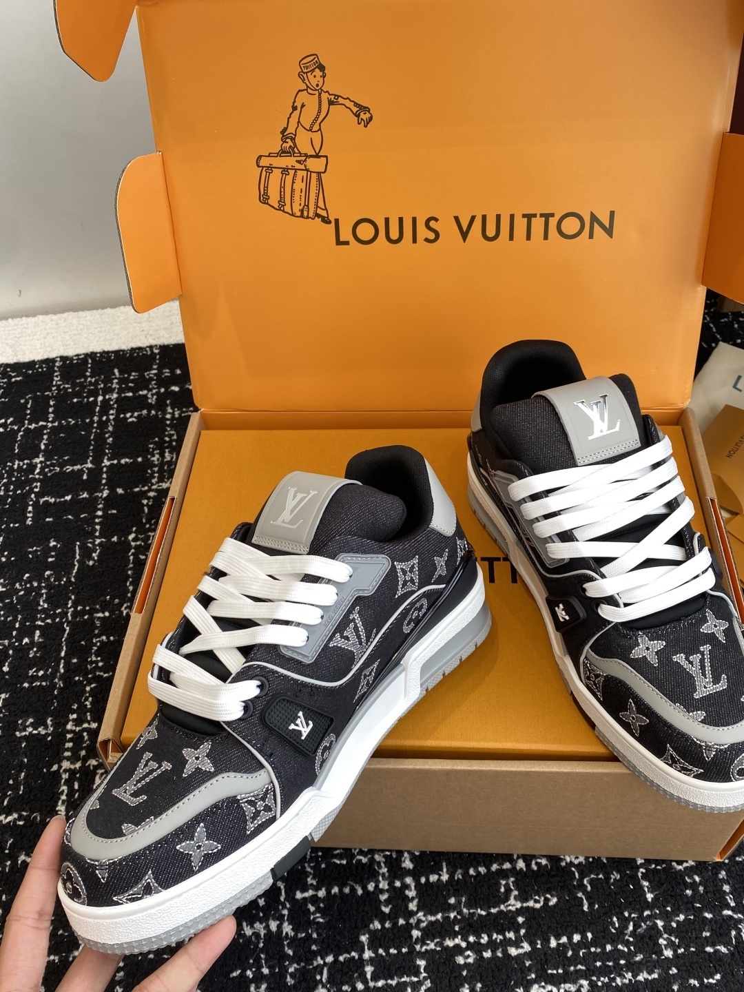 Louis Vuitton Men's Black Monogram Denim Trainer Sneakers