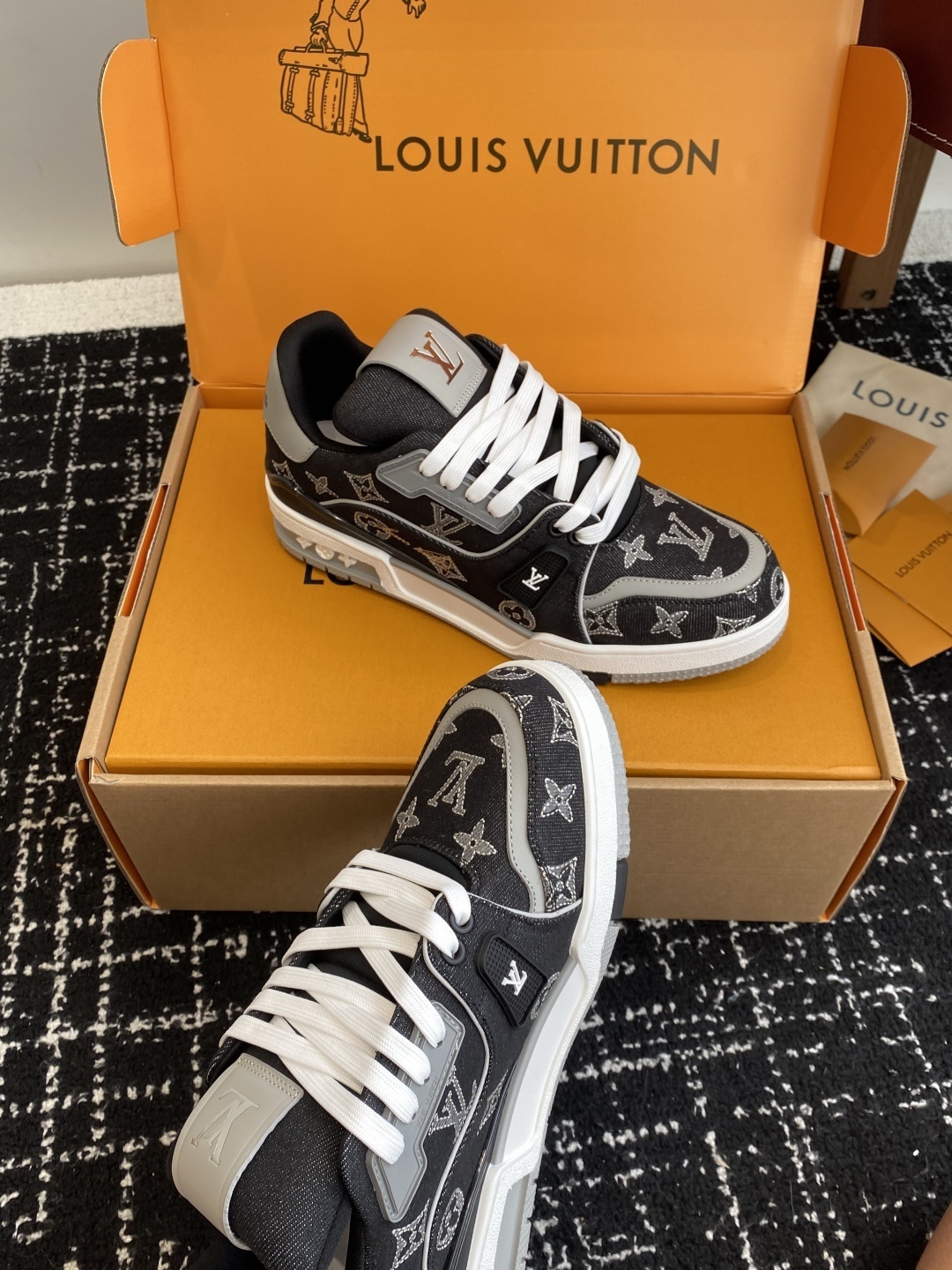 Louis Vuitton Men's Black Monogram Denim Trainer Sneakers