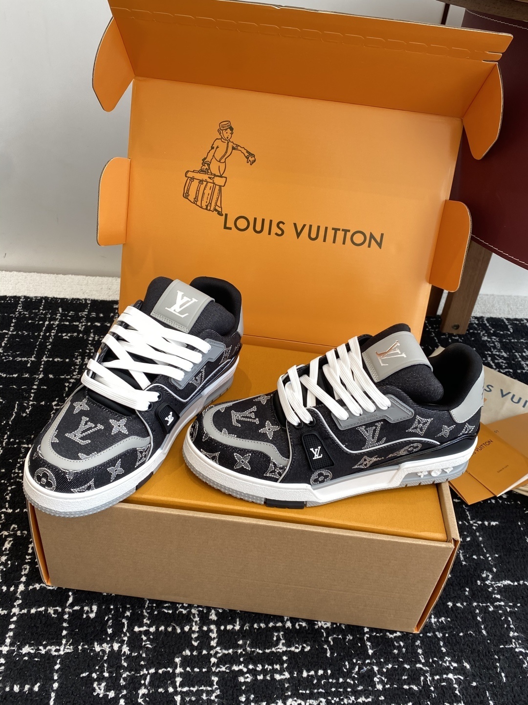 Louis Vuitton Men's Black Monogram Denim Trainer Sneakers