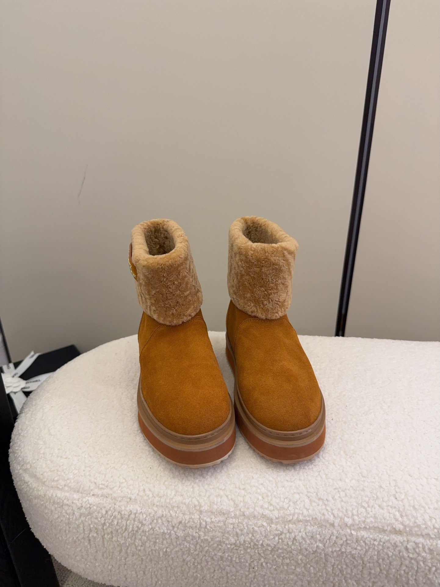Chanel Suede & Shearling Platform Winter Ankle Boots
