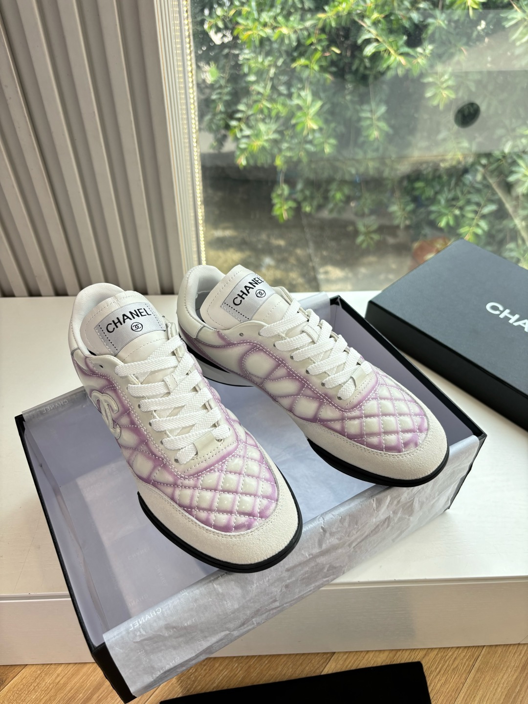 Chanel White & Purple Quilted Sneakers – Luxury Women’s Footwear